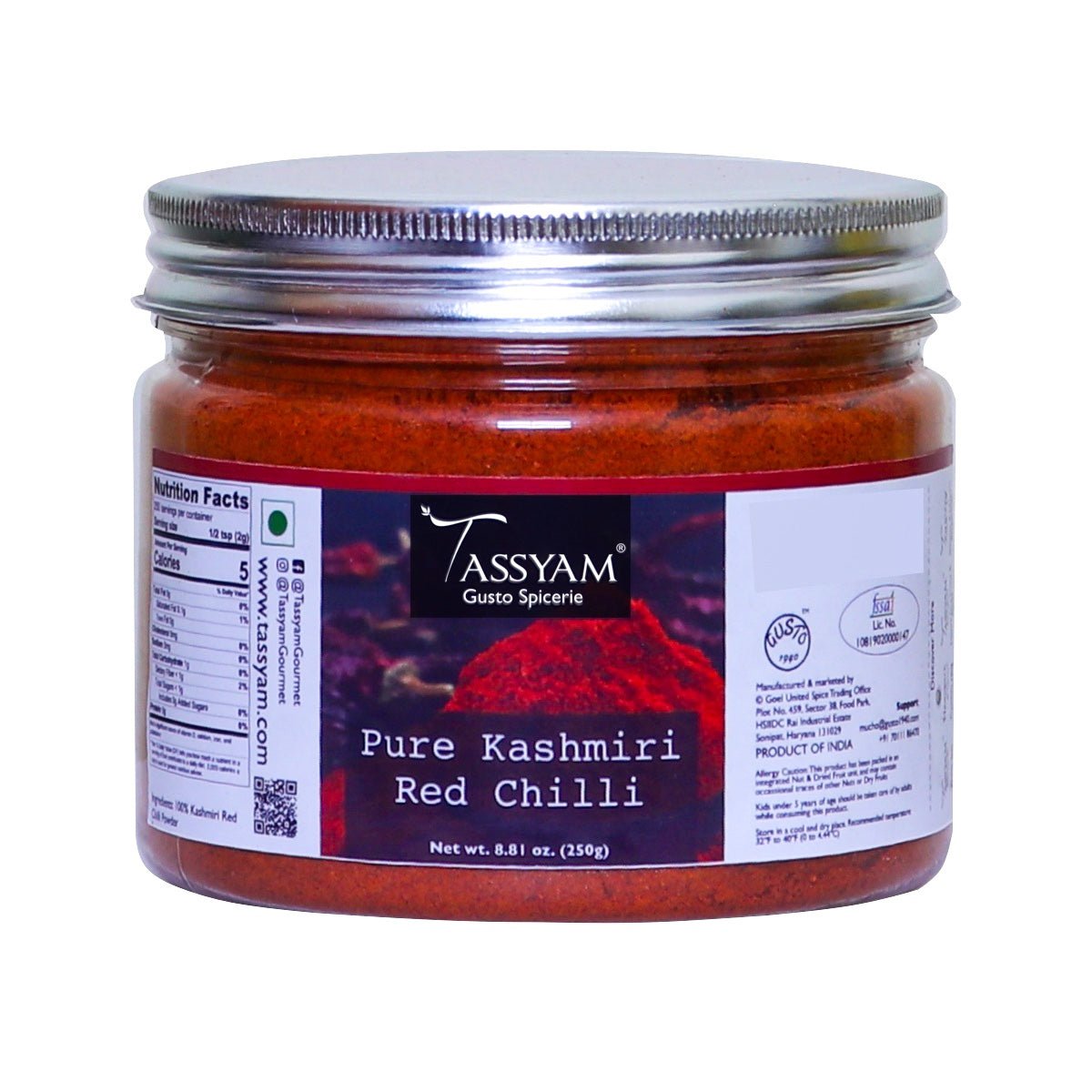Pure Kashmiri Red Chilli Powder 250g - Tassyam Organics
