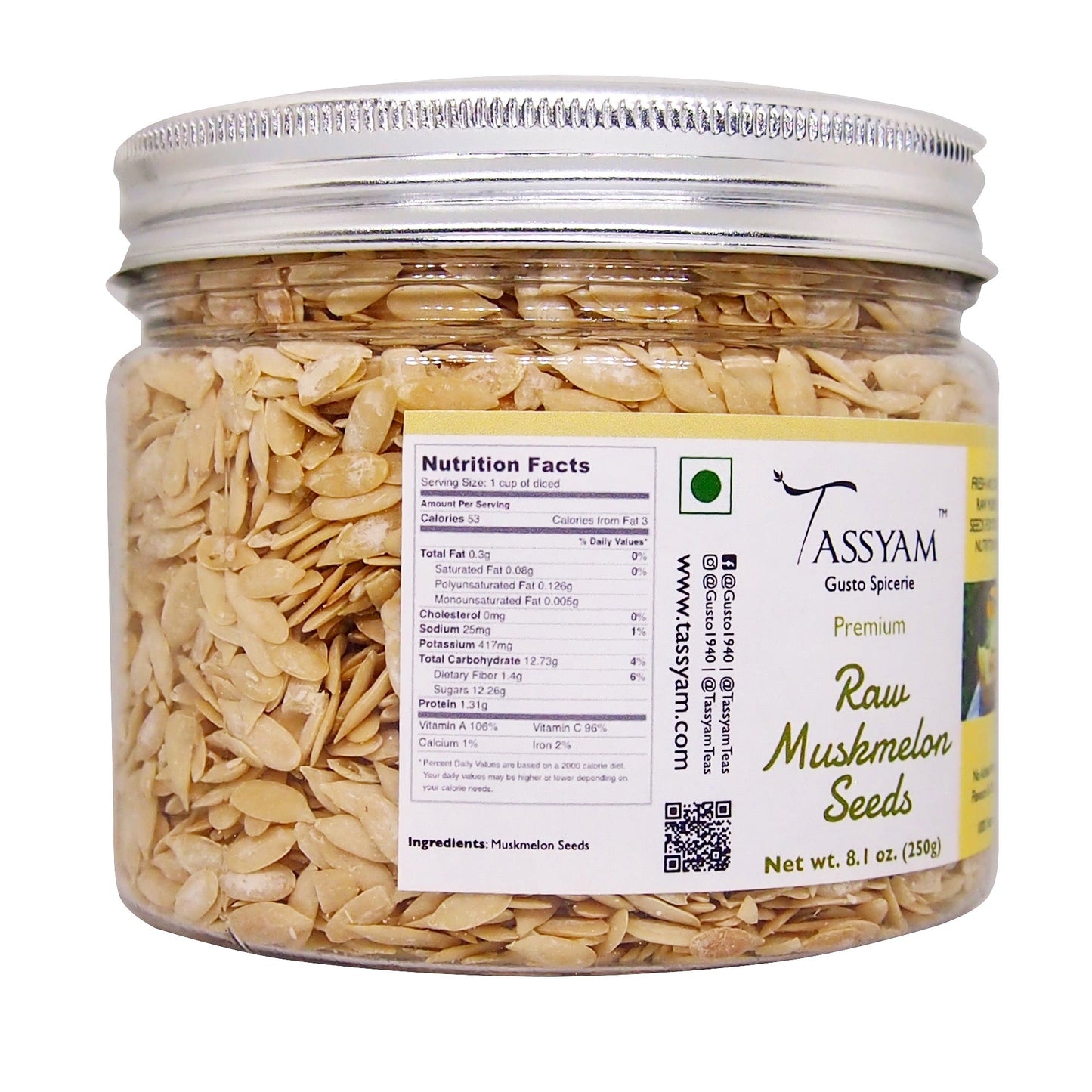 Raw Muskmelon Seeds 250g Jar - Tassyam Organics
