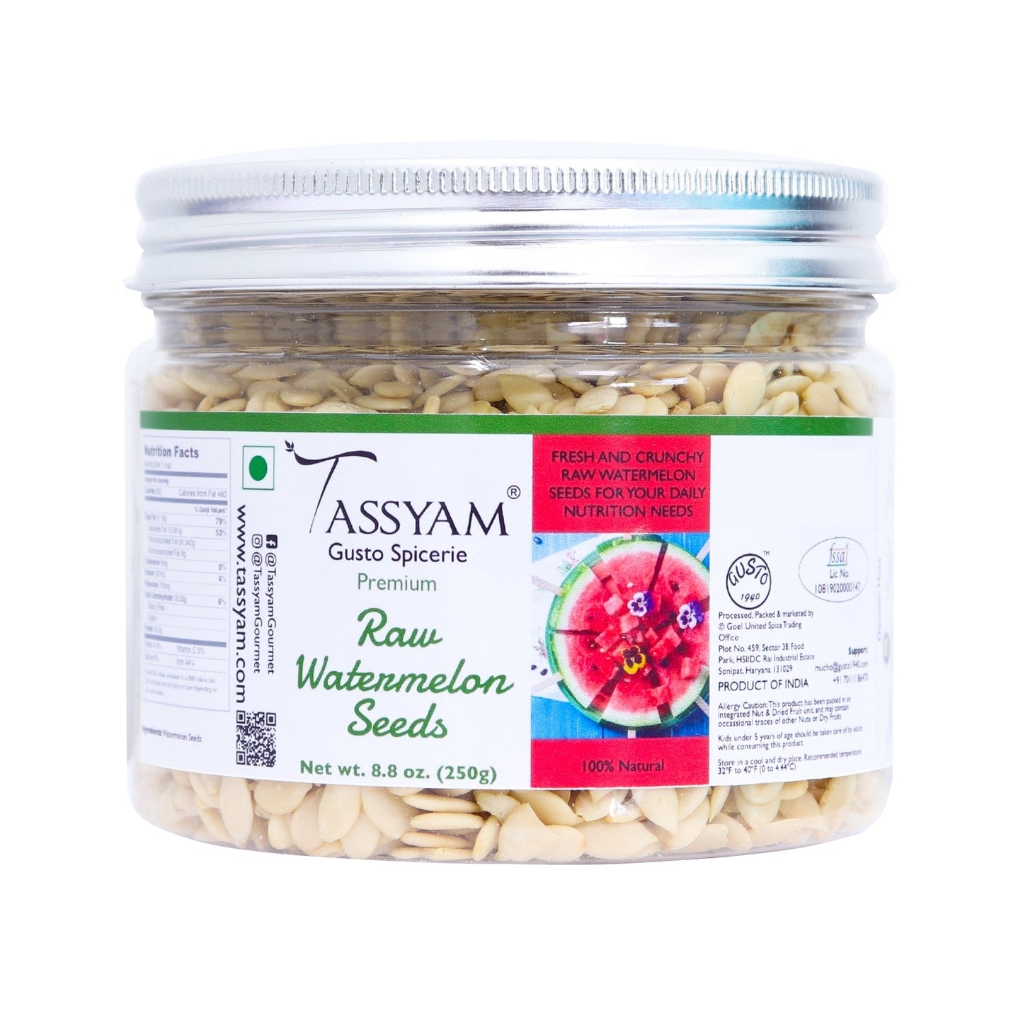 Raw Watermelon Seeds 250g Jar - Tassyam Organics