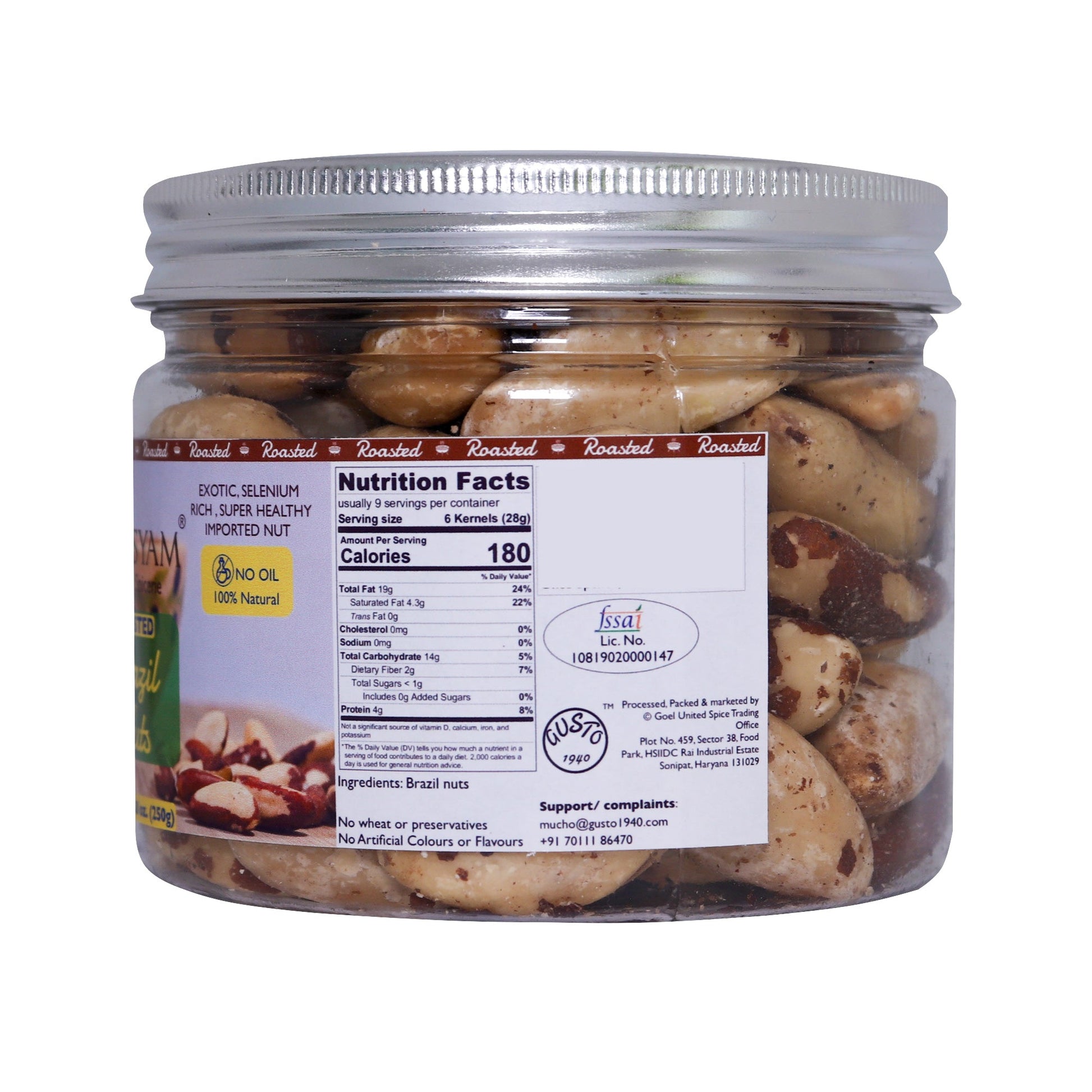 Roasted Brazil Nuts 250g Jar - Tassyam Organics