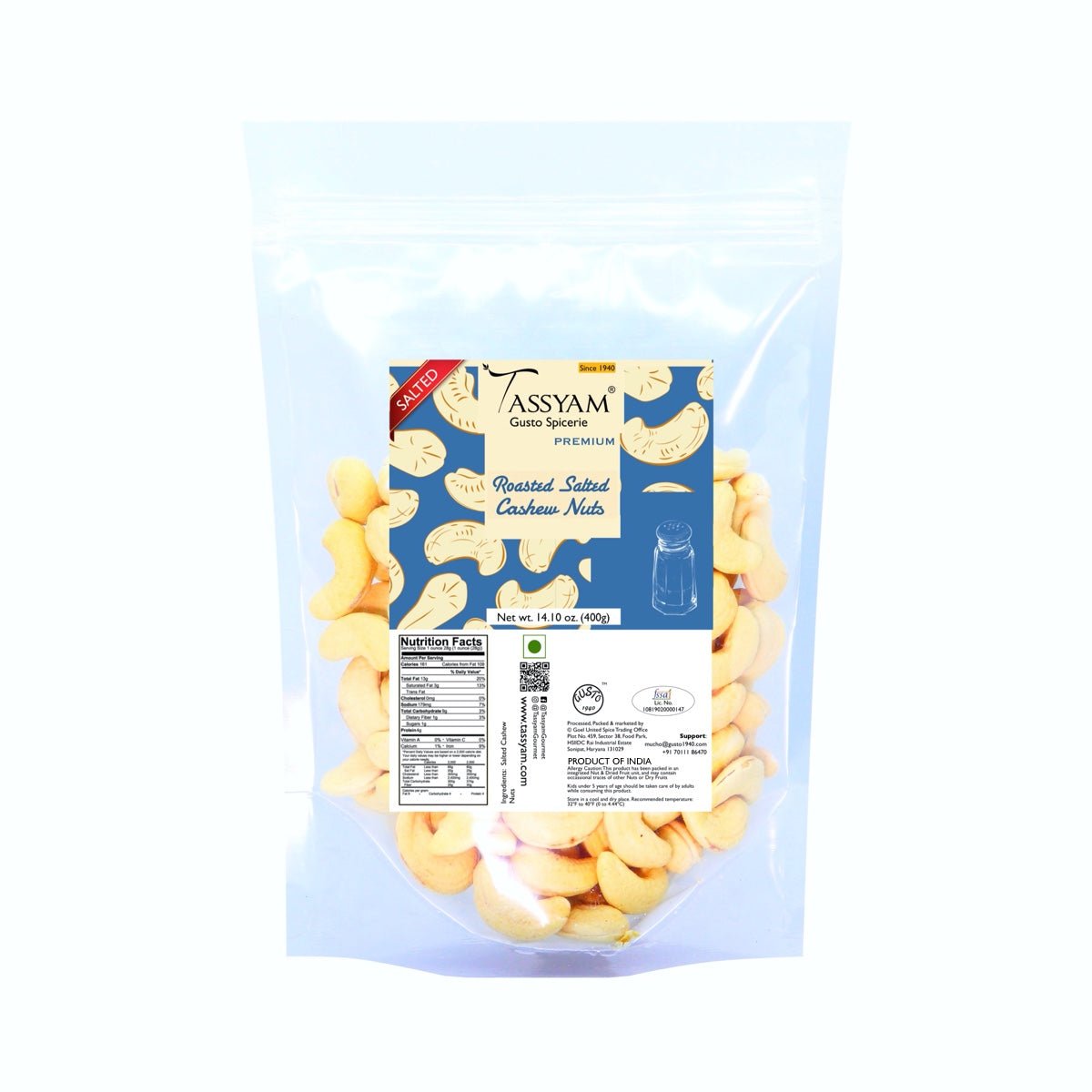 Roasted Salted Cashews Namkeen Kaju - Tassyam Organics