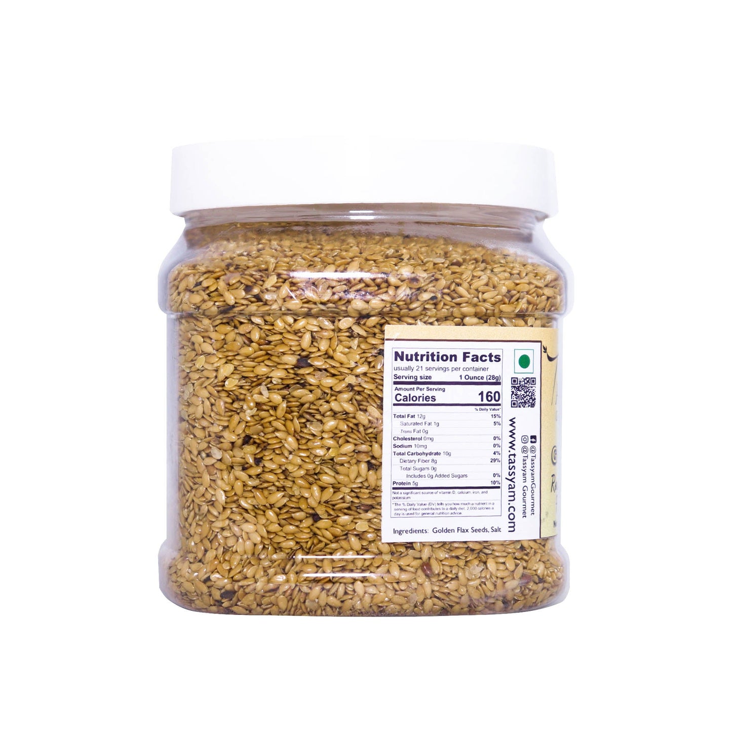 Roasted Salted Golden Flax Seed 600g Jar - Tassyam Organics