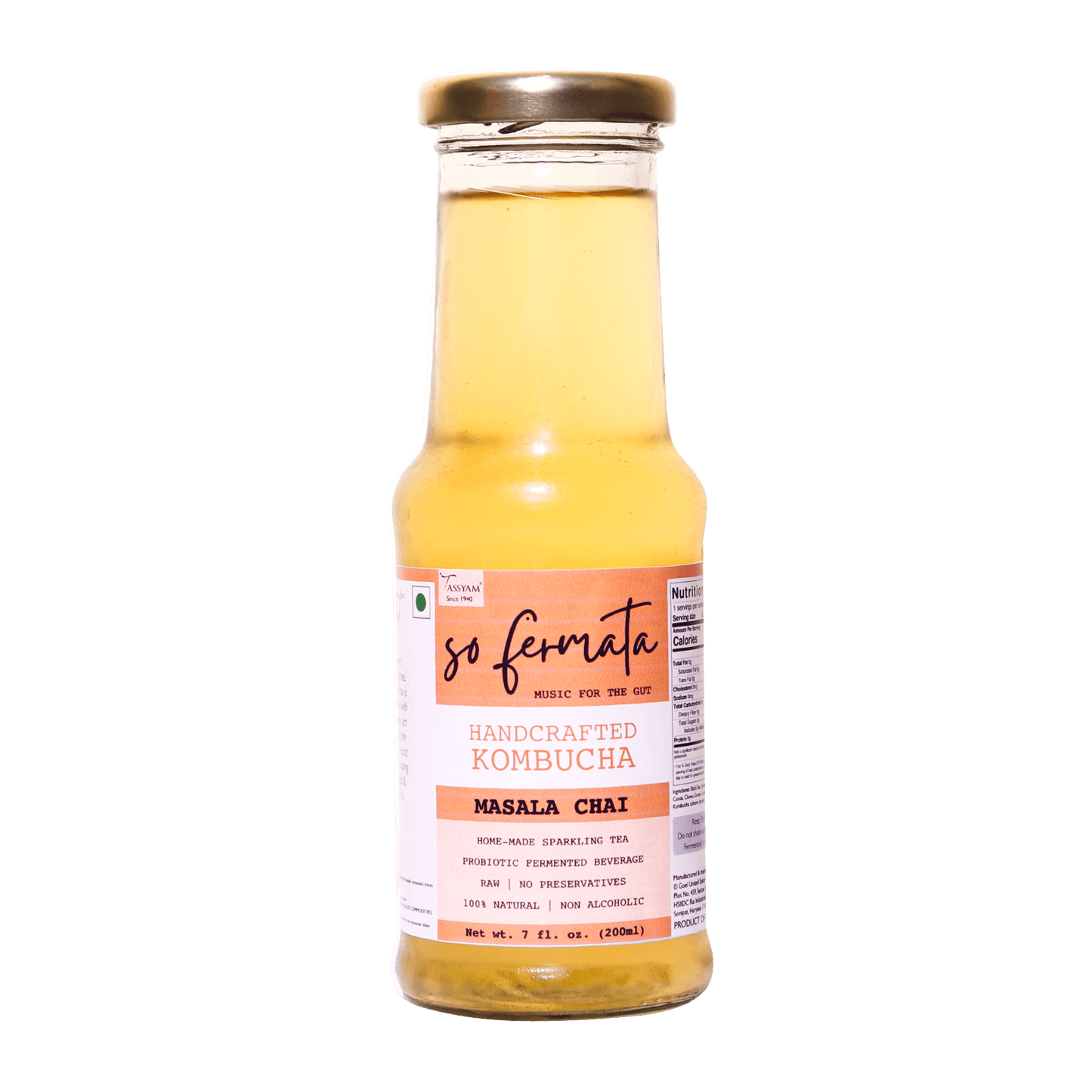 So Fermata Artisanal Kombucha - Masala Chai - Tassyam Organics