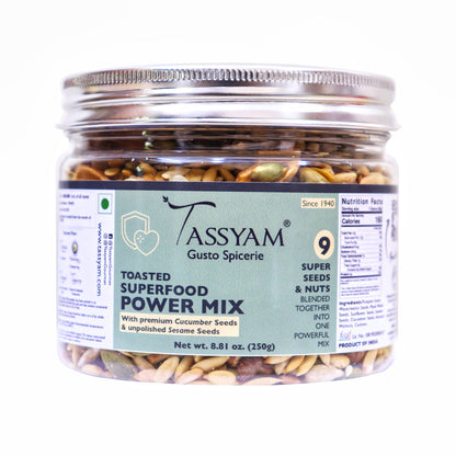 Superfood Power Mix of 9 Toasted Seeds & Nuts 250g - Tassyam Organics