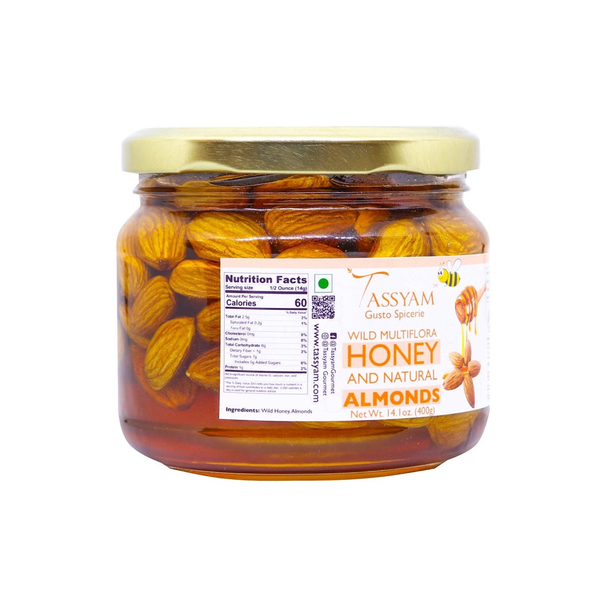Wild Honey with California Almonds 400g - Tassyam Organics